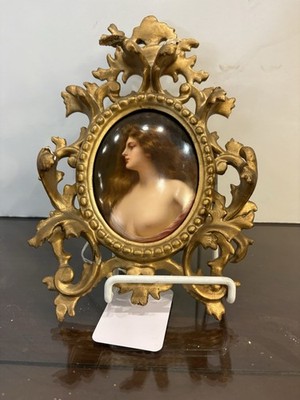 Gilt Frame KPM? Vienna German Plaque Lady In A Dress 19C