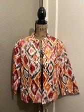 CHICO'S Red Orange Cotton Linen Blend Open Front Jacket Size 2