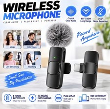 Professional Wireless Clip-On Lavalier Mic w/ Type-C Receiver Plug Play, Black