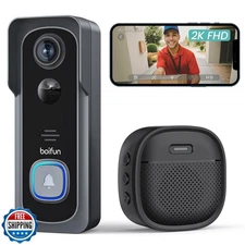 BOIFUN Doorbell Camera Wireless – No Subscription Required, 2K HD