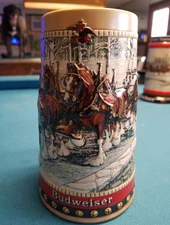1988  Anheuser Busch  Budweiser Bud Holiday Christmas Beer Stein Clydesdales