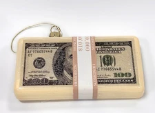 Stack of Money Glass Ornament $100 Bill Christmas Tree Decoration USD Ornament