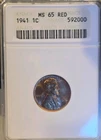 Lincoln Wheat Small Cent 1941 ANACS MS65 RD Philadelphia Business Strike