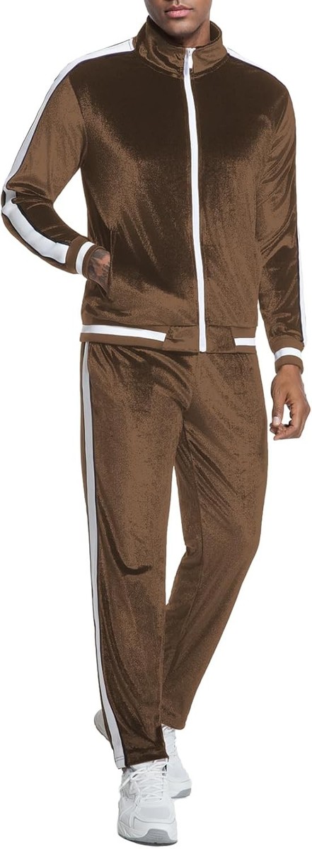 Men's Velour Tracksuit 2PC Full Zip Jacket Pants Set Athletic Fit