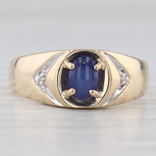 Lab Created Star Sapphire Diamond Ring 10k Yellow Gold Size 10.25 - Picture 3 of 11
