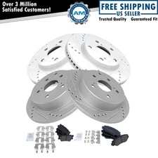 Front Rear Posi Semi-Metallic Brake Pad & Performance Drilled Slotted Rotor