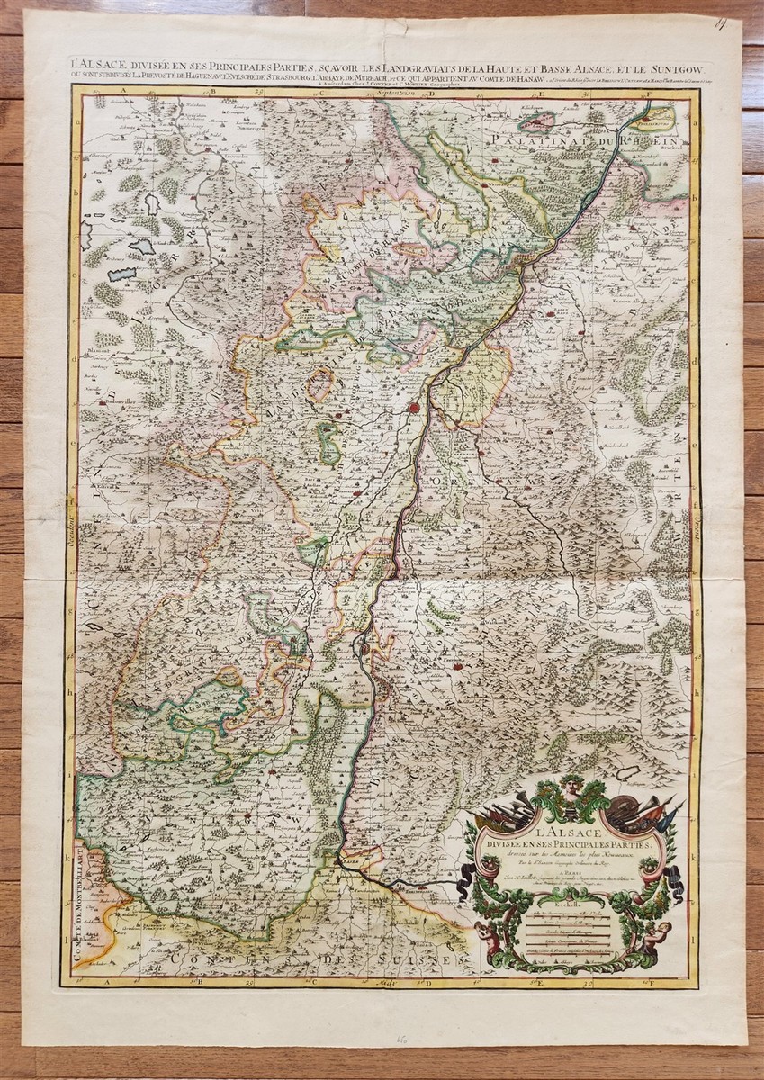 1692 ALSACE FRANCE antique MAP large size 25 by 35.5 inches 17th