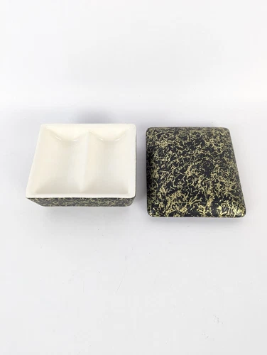 Vtg MCM Shawnee Pottery Kenwood 3D Black & Gold Spaghetti Cigarette Trinket Box