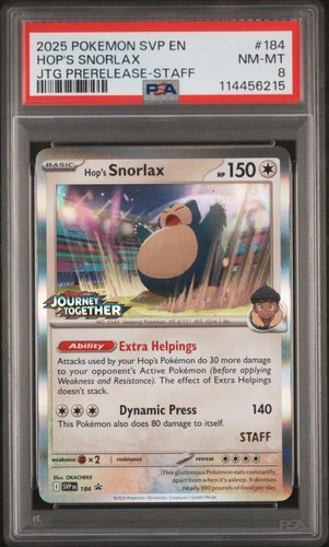 PSA 8 Hop's Snorlax Jtg Prerelease-Staff #184 2025 Pokemon SVP Promo 114456215