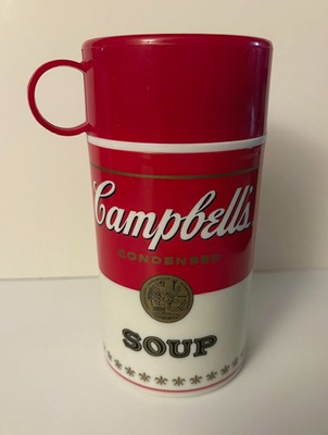 #ad #ad Campbells Soup Thermos 1998 Can Tainer 11.5 Oz Plastic with Attached Cup $10.00