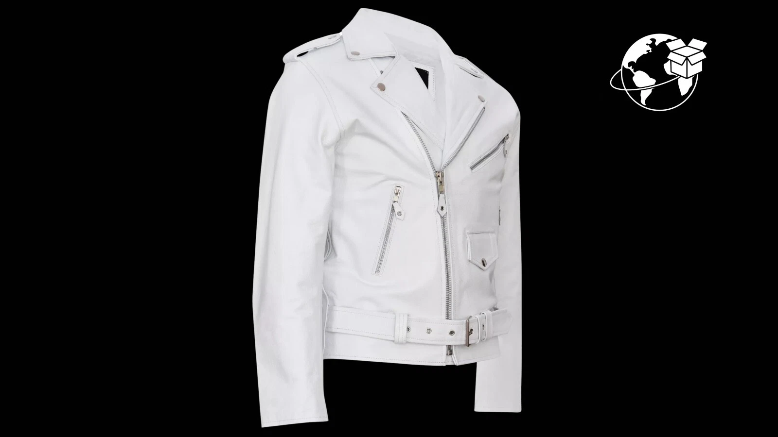 Men's Stylish Brando Casual White Leather Biker Jacket - product detail image 1