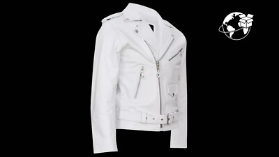 Men's Stylish Brando Casual White Leather Biker Jacket