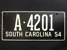 1953-54 General Mills Wheaties Tin Mini Bicycle License Plate - South Carolina