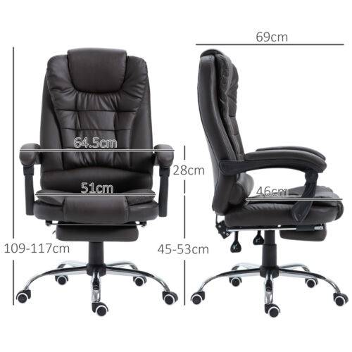 HOMCOM PU Leather Executive Office Chair with Retractable Footrest, Brown - Picture 3 of 12