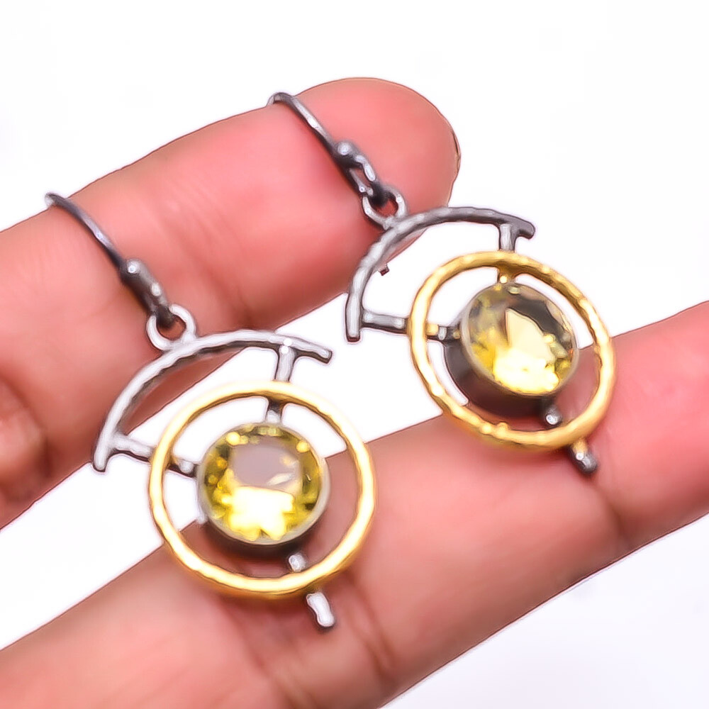 Citrine 925 Silver Black Gold Rhodium Plated Earrings 1.64 Inch Valentine Gift