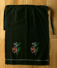EASTERN EUROPEAN Hand Embroidered Black APRON VNT NOS Floral  SzS