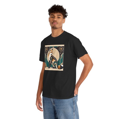 Unisex Adult T Shirt Art Deco Stylized Fox Elegantly Geometric Graphic Tee - Foto 8 di 25
