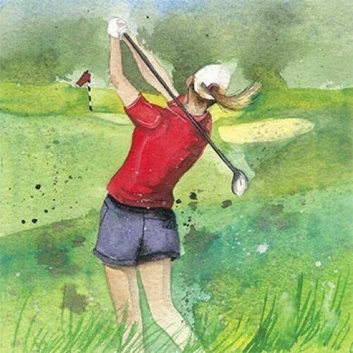 Female golfer golf Alex Clark Birthday  Card in full swing