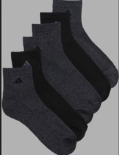 Adidas Mens Athletic Cushioned Quarter Socks Black Gray 6 Pack Size 9-12