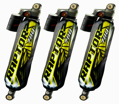 ''Raptor 700 19'' RSE Hard Grey Yellow Shock Covers Racing Shocks Neu''