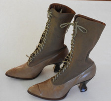 Antique Victorian Edwardian Women's Brown Leather Tall Shoes By Fred Ralston