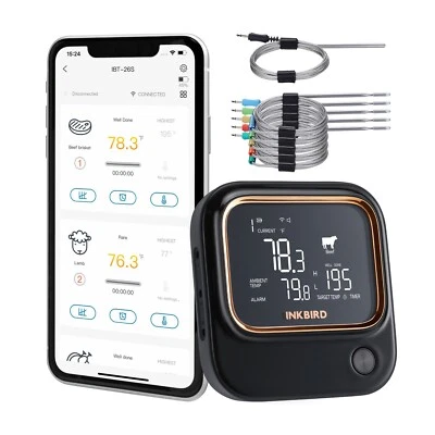 INKBIRD WiFi Bluetooth Barbacoa Termómetro Carne Control Remoto 5G Alarma Temporizador C/F Reino Unido