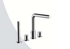 Luxury Brushed Stainless steel 4 hole bath tap set (heavy solid shower head)