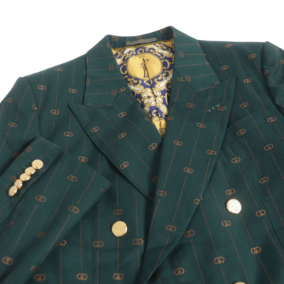 GUCCI Double Wool Jacket Interlocking G Stripe Green 50R Men from