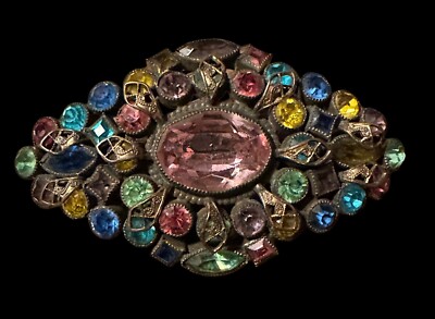 Exquiste Vintage Czech Glass Brooch Pin Multi Colored RARE AND FAB!