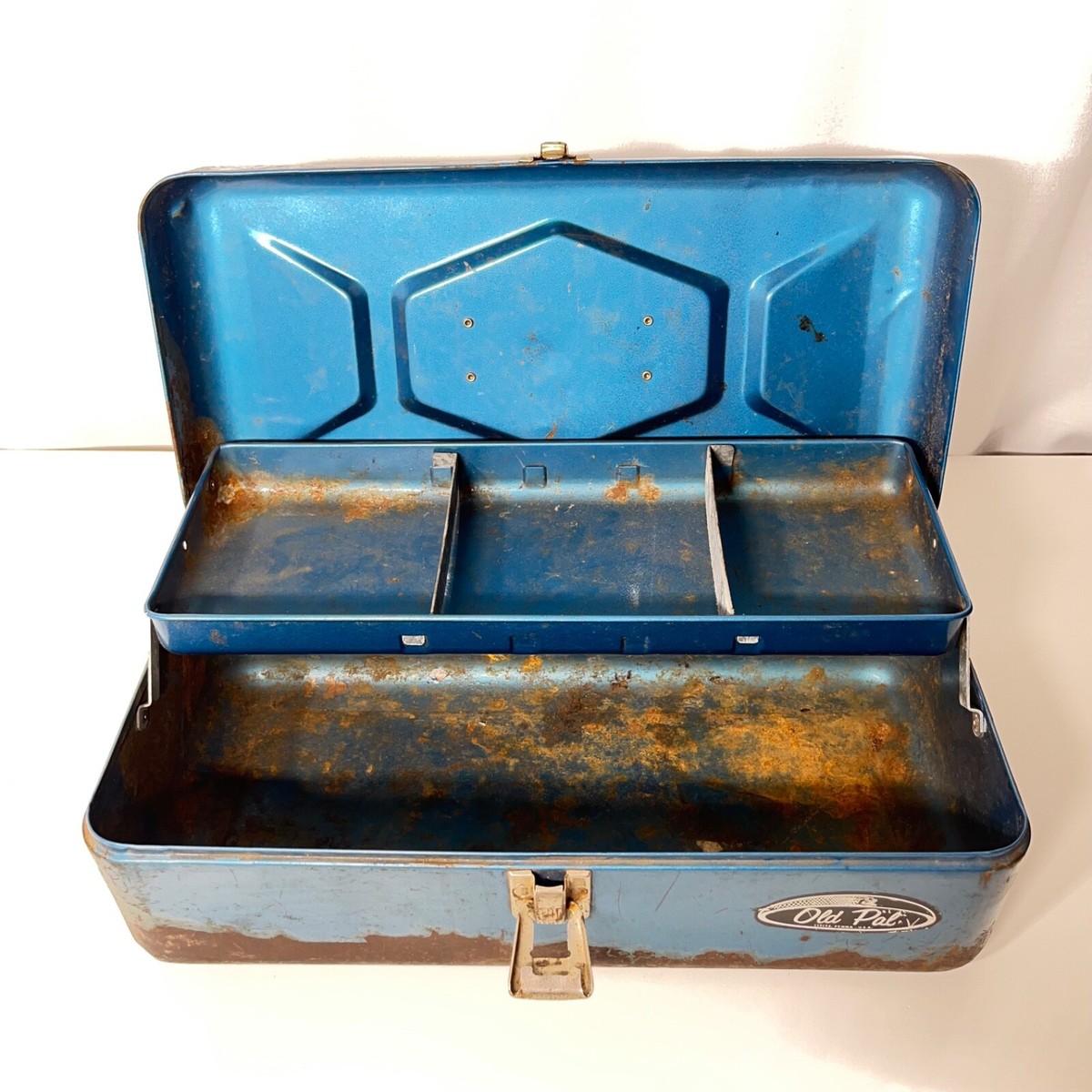 Old Pal Metal Tackle Box Vintage Blue Metal Tray Fish Handle 13.5