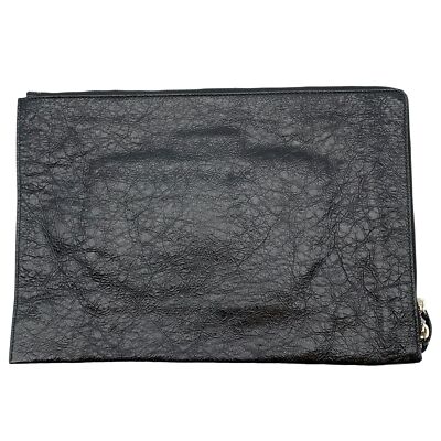 Authentic BALENCIAGA Classic Pouch Clutch Bag Black Leather
