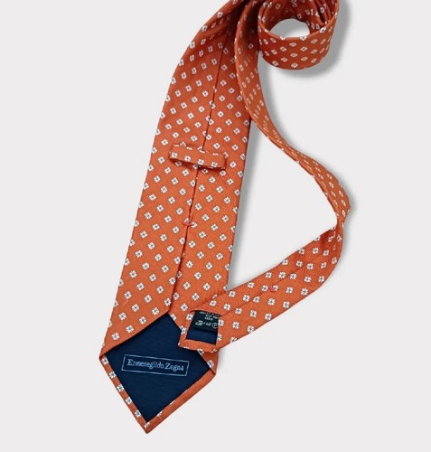 ERMENEGILDO ZEGNA Orange/White Men Floral Silk LUXURY Tie ITALY - Picture 3 of 3