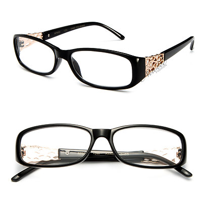 Clear Lens Glasses Metal Plastic Rectangular Frame Rhinestone