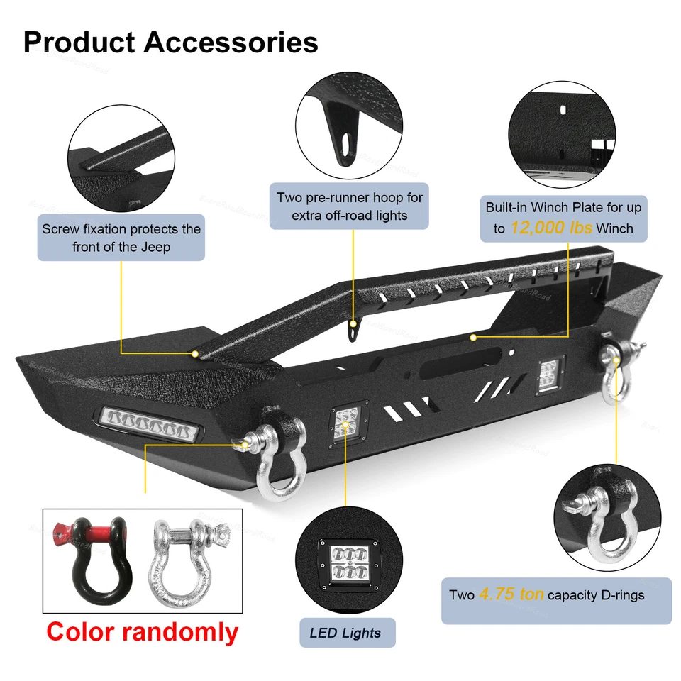 Front/Rear Bumper w/ Lights & D-Rings Winch Plate Fits 87-06 Jeep Wrangler TJ YJ Foto 3 de 4