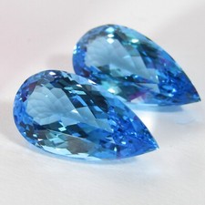29.85Cts Wide-Eyed Natural Top Swiss Blue Topaz Pear Matching Pair Gemstones