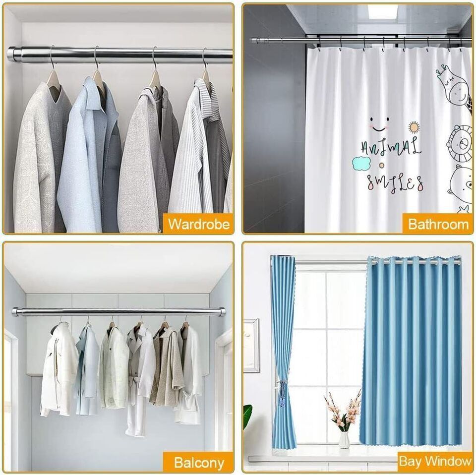 CENBEN 2 Pcs Extendable Stainless Steel Wardrobe Rail - Adjustable 47-80cm, Heavy Duty Closet Pole With Flanges