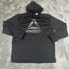 Reebok Mens L Black Performance Hoodie Camo Logo Lightweight Train Side Pocket