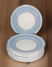 Villeroy & Boch Casa Azul Piccolo Salad Plates, Set 8 Blue Rim, White Scalloped
