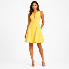 Banana Republic Yellow 100% Cotton Fit Flare Derss Size 0 Resort Chic Old Money