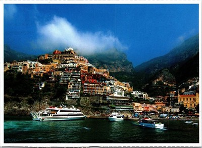 Postcard Positano Italy Amalfi Coast View from Sea d'ORIANO Yacht on Water Boats