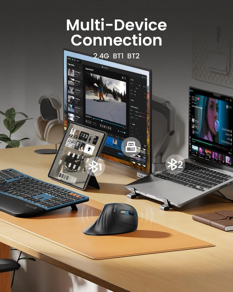 Ergonomic Mouse EM11 NL Bluetooth Rechargeable Wireless Vertical Mouse 3 Mult... - Image 3 of 4