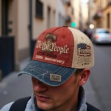 US 250th Anniversary Denim Baseball Cap American Flag Floral Embroidered Hat