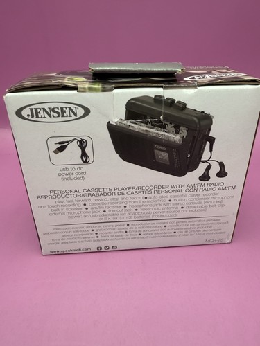 Jensen Personal Cassette Player/Recorder AM/FM Radio, Speaker, Black MCR-75 - Picture 2 of 4