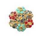 Vintage Sphinx Rhinestone Cluster Brooch Red Blue Turquoise Gold