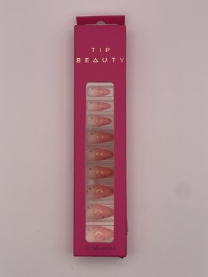 Top Beauty 24 Piece Finger Nail And Glue Set - Pink Gradient With Gold Night Sky