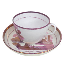 Vintage Pink Lusterware Tea Cup and Saucer Set Hand Painted Cottage Chintz