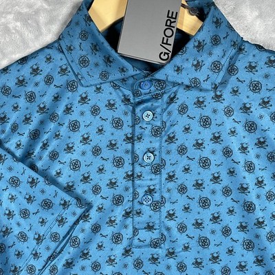 G/FORE Mens Skull & Ts Circle Gs Golf Polo Petrol Blue G4MS23K060A New S