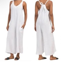 Elena Baldi Sz Large White 100 Linen Relaxed Jumpsuit 199 Made In Italy