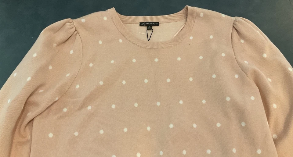 Suéter Pullover Adrianna Papell Para Mujer Talla 1X Rosa con Lunares Blancos Nuevo con Etiquetas $99 Foto 2 de 4