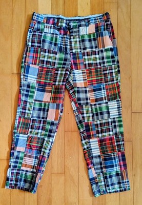 Brooks Brothers Clark Madras Plaid Pants Men s Sz 38x30 Preppy Patchwork Cotton